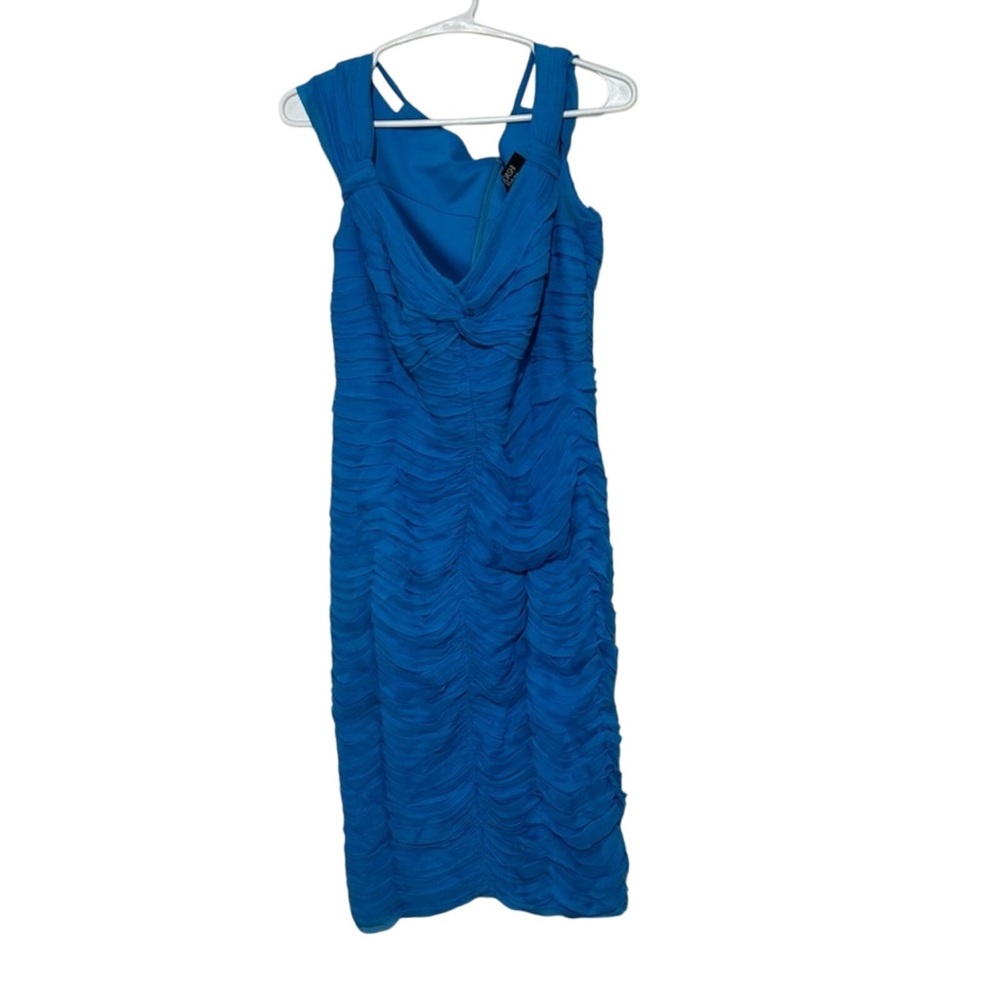 Tadashi Shoji Blue Ruffle Silk Cocktail Dress Size 8